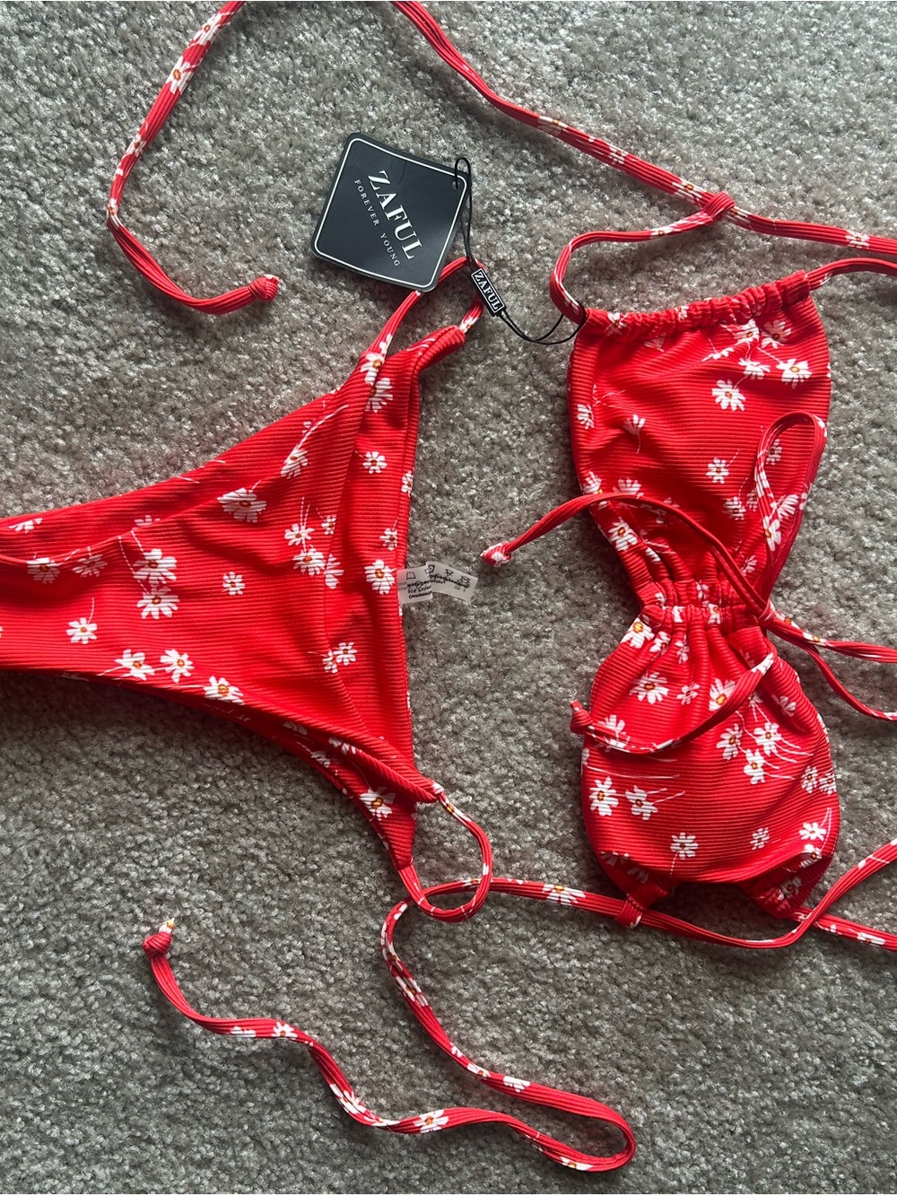 Zaful Red Floral Tie-Back Bikini Set
